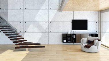 modern parlak iç mekan 3D resimleme