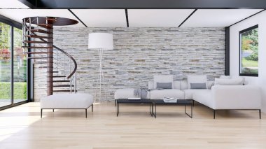 modern parlak iç mekan 3D resimleme