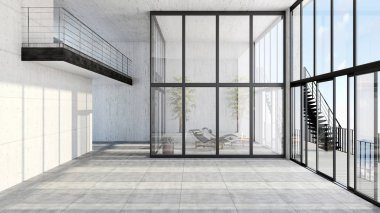 modern parlak iç mekan 3D resimleme