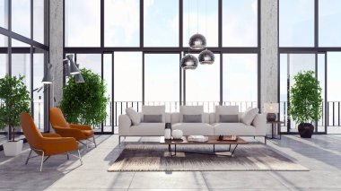 modern parlak iç mekan 3D resimleme