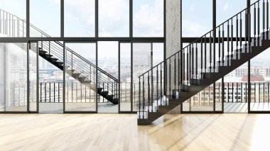 modern parlak iç mekan 3D resimleme
