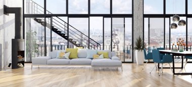 modern parlak iç mekan 3D resimleme