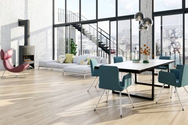 modern parlak iç mekan 3D resimleme