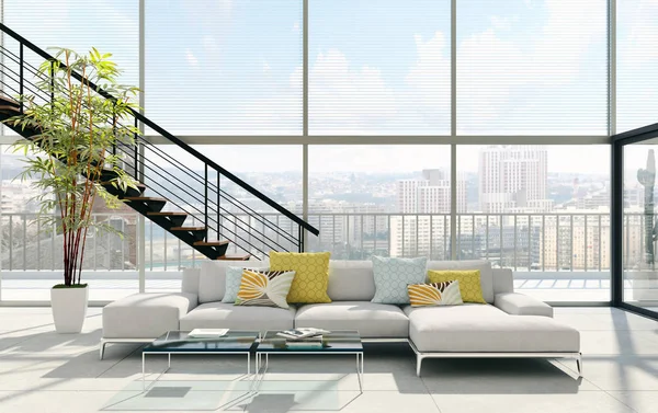 Modern Bright Interiors Rendering Illustration — Stock Photo, Image