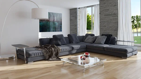 Modern Helder Interieur Rendering Illustratie — Stockfoto