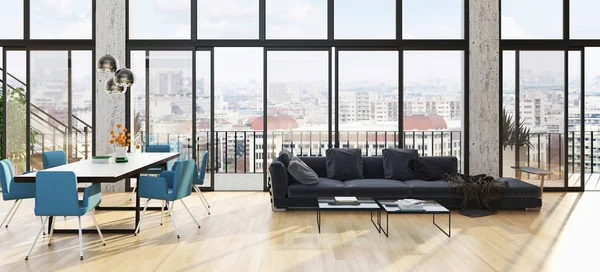 modern parlak iç mekan 3D resimleme