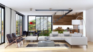 modern parlak iç mekan 3D resimleme