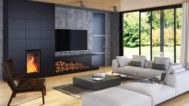 modern parlak iç mekan 3D resimleme