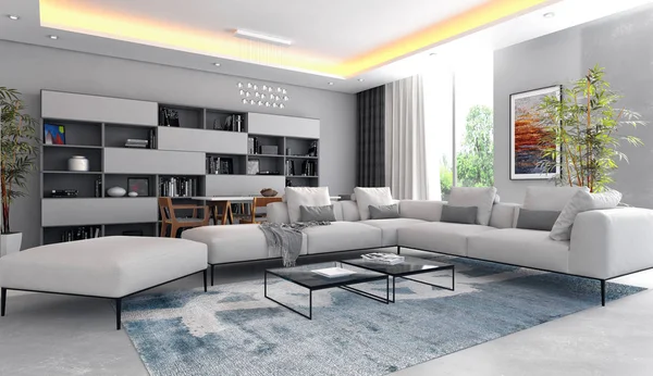 Modern Bright Interiors Rendering Illustration — Stock Photo, Image