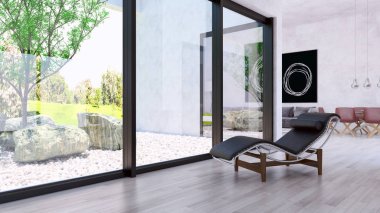 modern parlak iç mekan 3D resimleme