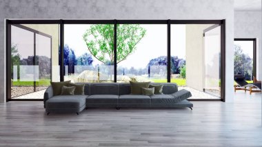 modern parlak iç mekan 3D resimleme