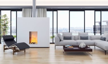 modern parlak iç mekan 3D resimleme