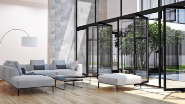 modern parlak iç mekan 3D resimleme