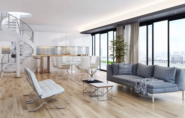 modern parlak iç mekan 3D resimleme