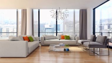 modern parlak iç mekan 3D resimleme