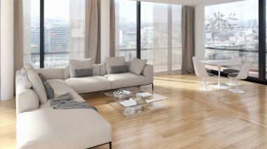 modern parlak iç mekan 3D resimleme