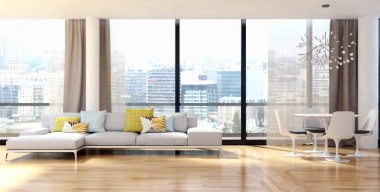 modern parlak iç mekan 3D resimleme