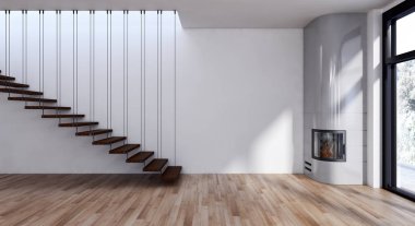 Modern parlak iç. 3D render illüstrasyon