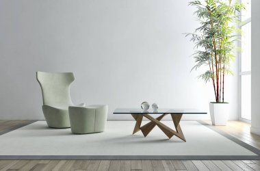 Modern parlak iç. 3D render illüstrasyon