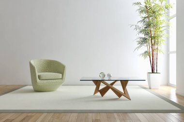 Modern parlak iç. 3D render illüstrasyon