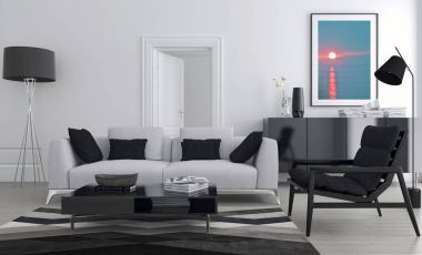 Modern parlak iç. 3D render illüstrasyon
