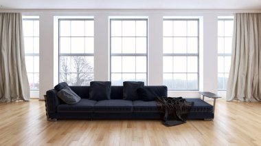 Modern parlak iç. 3D render illüstrasyon