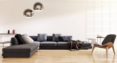 Modern parlak iç. 3D render illüstrasyon