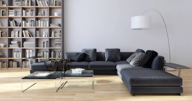 Modern parlak iç. 3D render illüstrasyon