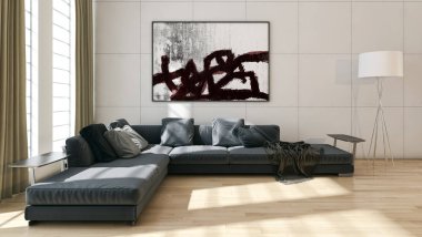 Modern parlak iç. 3D render illüstrasyon