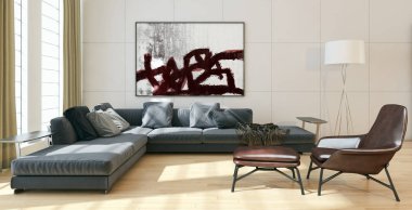 Modern parlak iç. 3D render illüstrasyon