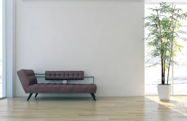 Modern parlak iç. 3D render illüstrasyon