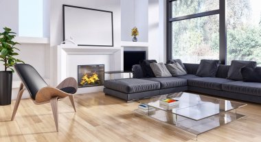 Modern parlak iç. 3D render illüstrasyon