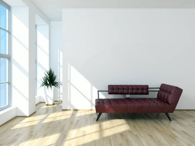 Modern parlak iç. 3D render illüstrasyon
