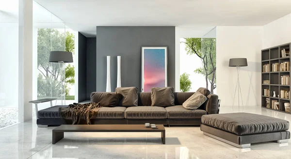 Modern, világos belső terek. 3D rendering illusztráció — Stock Fotó