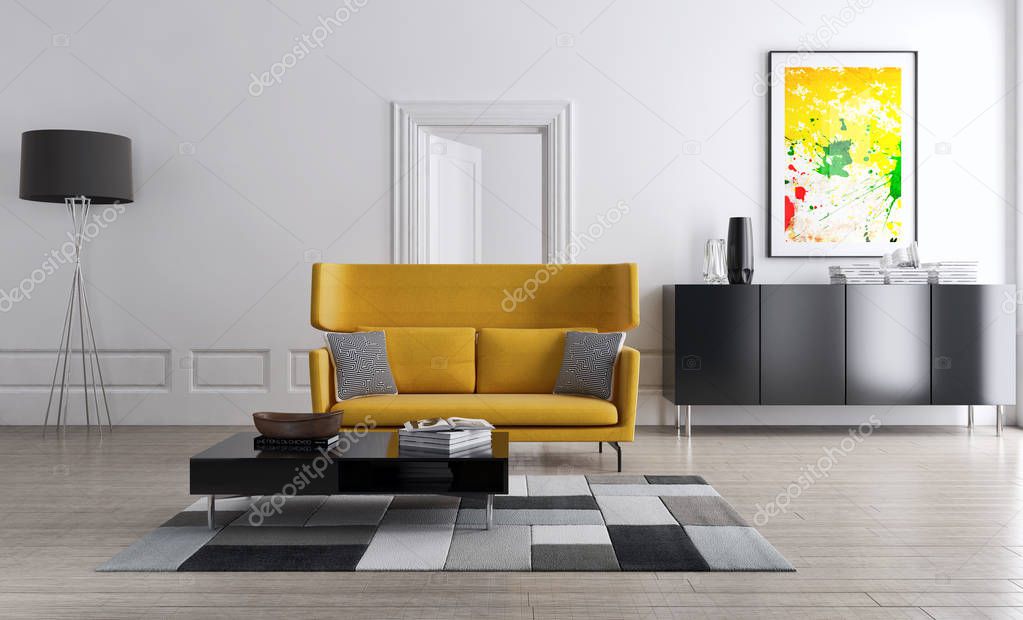 Modern bright interiors. 3D rendering illustration