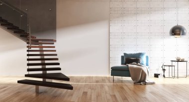 Modern parlak iç. 3D render illüstrasyon