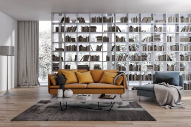 Modern parlak iç. 3D render illüstrasyon