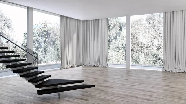 Modern parlak iç. 3D render illüstrasyon