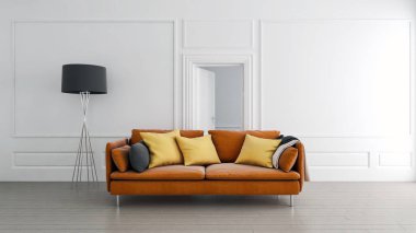 Modern parlak iç. 3D render illüstrasyon