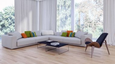 Modern parlak iç. 3D render illüstrasyon