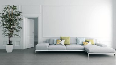 Modern parlak iç. 3D render illüstrasyon