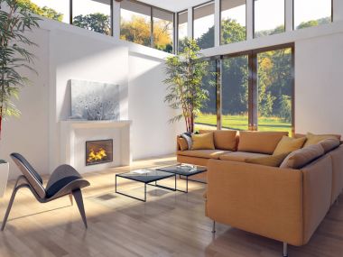 Modern parlak iç. 3D render illüstrasyon