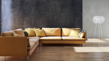 Modern parlak iç. 3D render illüstrasyon