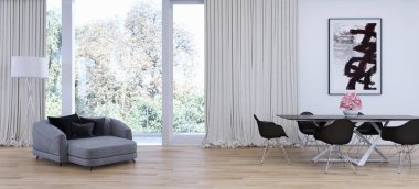 Modern parlak iç. 3D render illüstrasyon