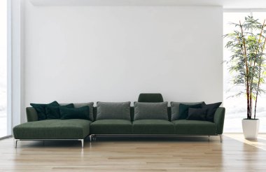 Modern parlak iç. 3D render illüstrasyon