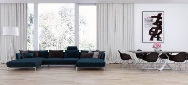 Modern parlak iç. 3D render illüstrasyon