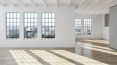 Modern parlak iç. 3D render illüstrasyon