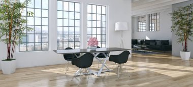 Modern parlak iç. 3D render illüstrasyon