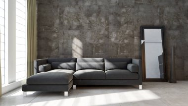 Modern parlak iç. 3D render illüstrasyon