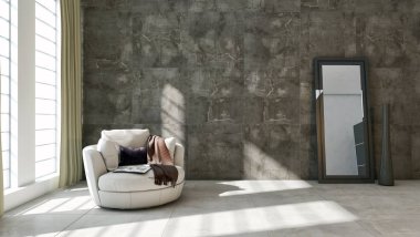 Modern parlak iç. 3D render illüstrasyon